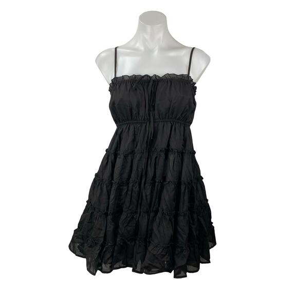 Aqua Dresses & Skirts - Aqua Womens Black Ruffled Tiered Sleeveless Mini Cami Tank Flare A-Line Dress XS